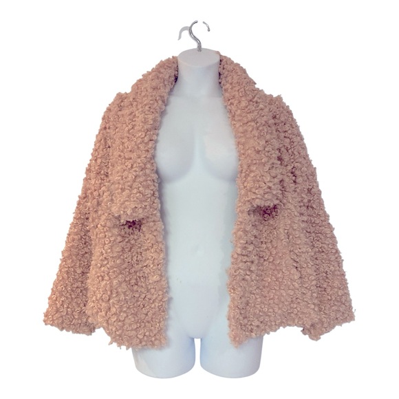Midnight Velvet Blush Pink Boucle Mid-Hip Jacket Warm Winter Boho Retro Coat - Picture 2 of 11